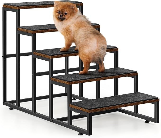Dog Stairs Grey Dog Steps for High Beds 5 Tier Pet Stairs for Small Medium Large Dogs and Cats