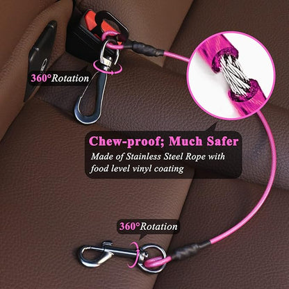 VIVAGLORY Dog Seat Belt, Chew Proof Multi-Functional Waterproof Dogs Safety Belt, Heavy Duty Steel Rope Pet Car Seatbelt Rrestraint Harness for Small Medium Dogs, 22", Pink