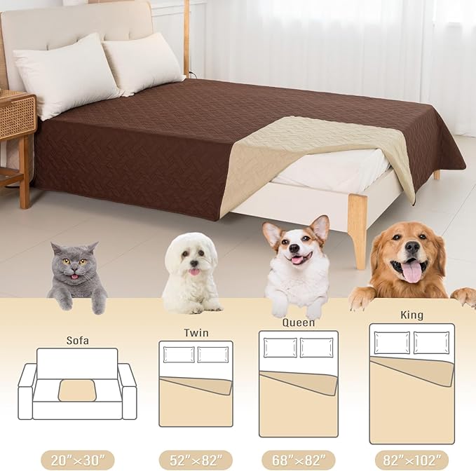 Dog Bed Cover for Pets Blankets Rug Pads for Couch Protection Waterproof Bed Covers Dog Blanket Furniture Protector Reusable Changing Pad (Brown+Beige, 82"x102")