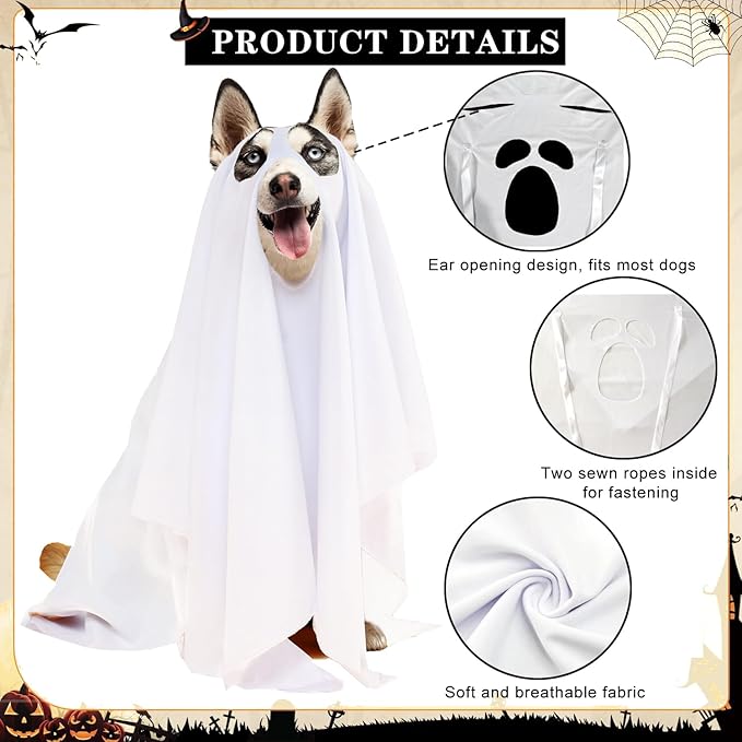 Halloween Ghost Dog Costume Dog White Costumes Ghost Costumes for Dogs Cats with Ear Opened Halloween Dog Cosplay Costume Halloween Trick or Treat Party Cosplay for Dog