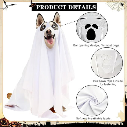 Halloween Ghost Dog Costume Dog White Costumes Ghost Costumes for Dogs Cats with Ear Opened Halloween Dog Cosplay Costume Halloween Trick or Treat Party Cosplay for Dog (S)