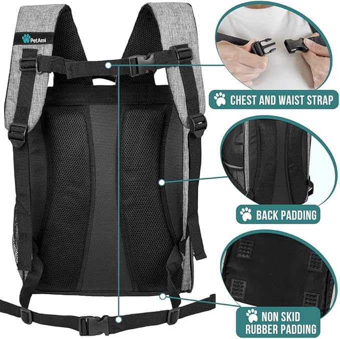 PetAmi Dog Backpack Carrier for Small Large Cat, Pet, Puppy, Ventilated Pet Hiking Backpack Travel Bag, Airline Approved Cat Backpack Carrier, Camping Biking Dog Bag Up to 18lbs Pet, Grey