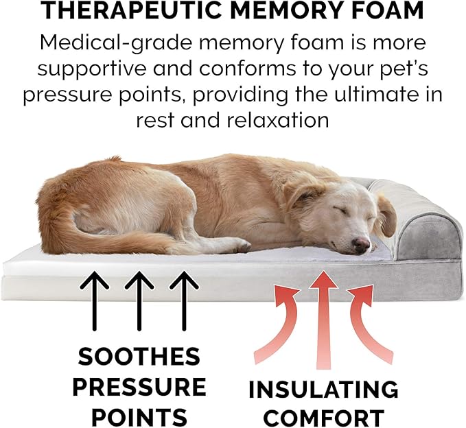 Furhaven Memory Foam Dog Bed for Large Dogs w/ Removable Bolsters & Washable Cover 125 lbs