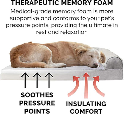 Furhaven Memory Foam Dog Bed for Large/Medium Dogs w/ Removable Bolsters & Washable Cover 55 lbs