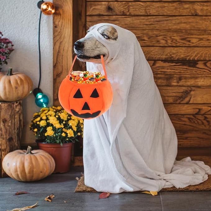 Dog Halloween Costumes - Dog Ghost Costume with Felt Pumpkin Trick or Treat Bucket, Medium Large Dog Halloween Costumes (55Pounds), Funny and Cute Dog Costumes Clothes for Halloween Cosplay Party