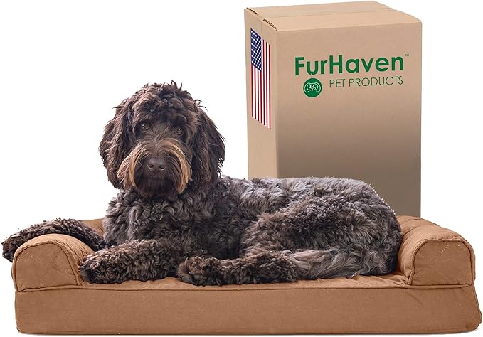 Furhaven Memory Foam Dog Bed for Medium/Small Dogs w/ Removable Bolsters & Washable Cover 35 lbs