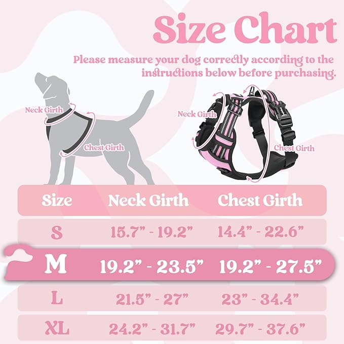 rabbitgoo Dog Harness Medium Sized, No Pull Pet Harness with 3 Buckles, Adjustable Soft Padded Dog Vest with Instant Control Handle, Easy Walking Reflective Pet Vest for Medium Dogs, Rose Pink, M