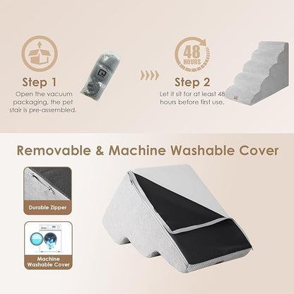 EHEYCIGA Curved Dog Stairs for High Beds 22.6" H 5-Step Dog