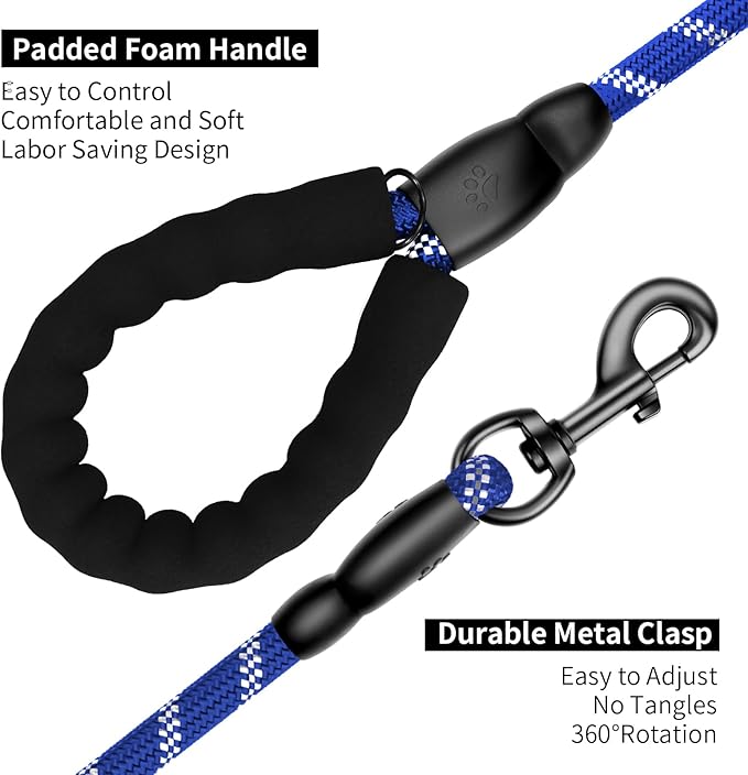 Heavy Duty Dog Leash for Large Medium Small Breed Dogs Handle,4/5/6 FT Holder,Blue,1/2 inch