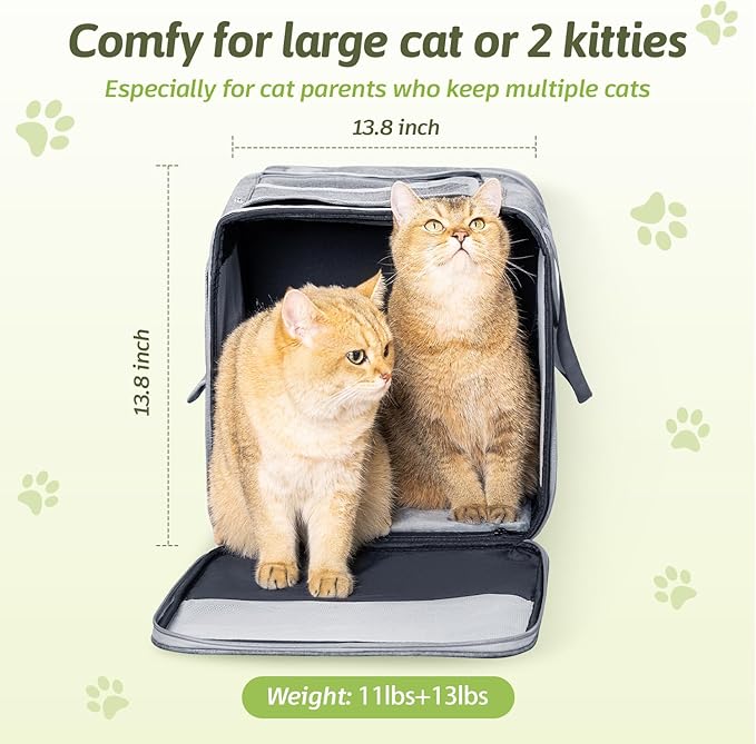 Sedioso Large Cat Carrier for 2 Cats, 21.7x 13.8x 13.8in Pet Carrier for Cat and Dog Up to 38lbs, All-Sided Mesh Cat Carrier with Great Ventilation, Portable Soft Sided Pet Carrier for Traveling(Grey)