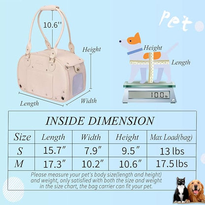 PetsHome Dog Carrier Purse, Pet Carrier, Cat Carrier, Waterproof Premium Leather Pet Travel Portable Bag Carrier for Cat and Small Dog Home & Outdoor Medium Beige