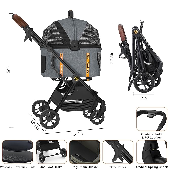 PAWZIDEA Pet Stroller 4 in 1 4 Wheels