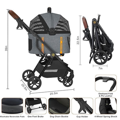 PAWZIDEA Pet Stroller 4 in 1 4 Wheels