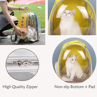 Cat Backpack Carrier Expandable Ventilate Transparent Pet Dog Backpack for Large Cats Hiking, Travel, Outdoor, Airline-Approved Space Capsule Backpack (Yellow)