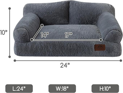 Hollypet Fluffy Plush Dog Cat Pet Sofa Couch Soft Calming Pet Beds for Medium Small Cats and Dogs