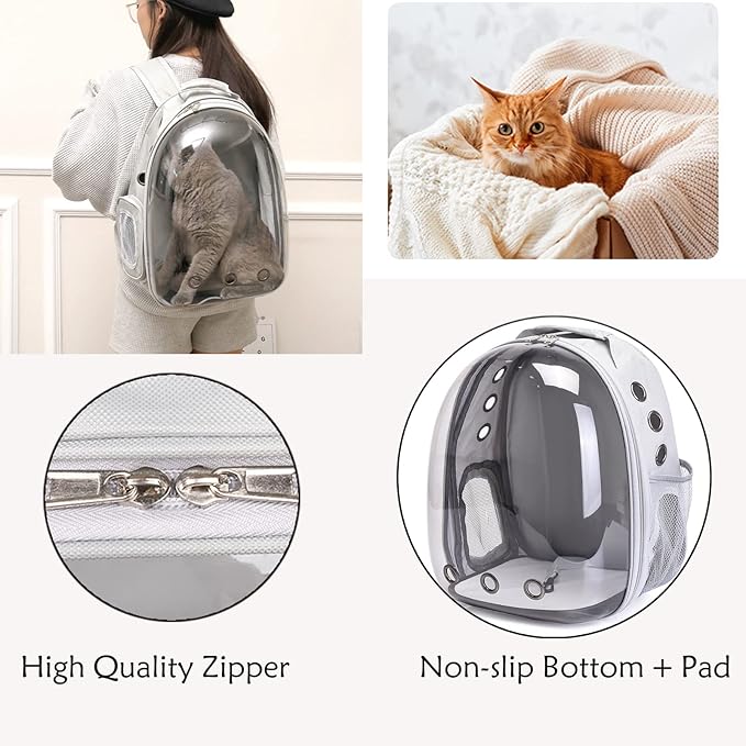 Cat Backpack Carrier Expandable Ventilate Transparent Pet Dog Backpack for Large Cats Hiking, Travel, Outdoor, Airline-Approved Space Capsule Backpack(Grey)