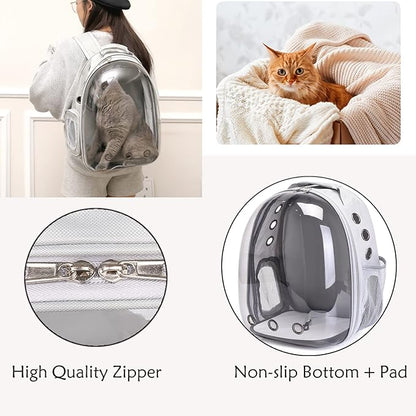 Cat Backpack Carrier Expandable Ventilate Transparent Pet Dog Backpack for Large Cats Hiking, Travel, Outdoor, Airline-Approved Space Capsule Backpack(Grey)