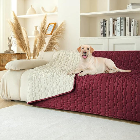 Waterproof Pet Blankets Dog Bed Cover for Pets Reusable Furniture Protector (Burgundy+Ivory, 82"x102")