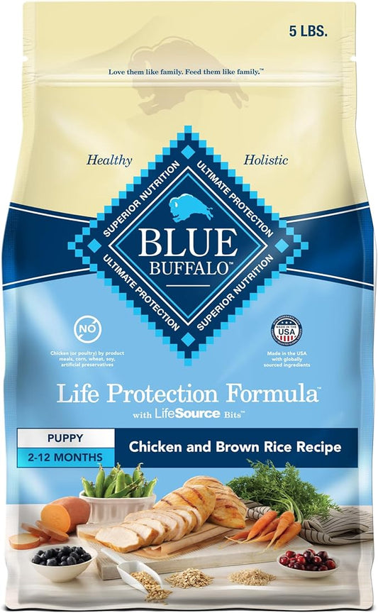 Blue Buffalo Life Protection Formula Puppy Dry Dog Food with DHA and ARA, Made with Natural Ingredients, Chicken & Brown Rice Recipe, 5-lb. Bag