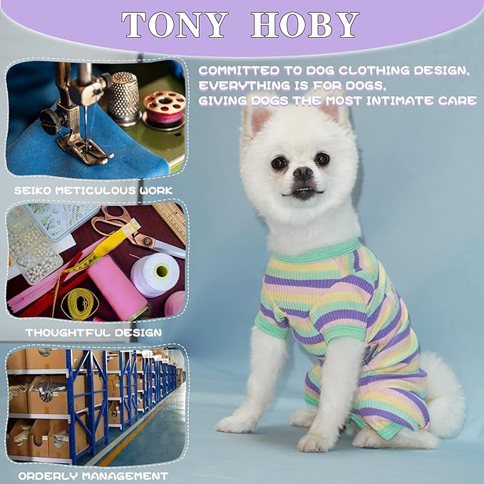 TONY HOBY Dog Pajamas, Dog 4 Legged Pajamas Jumpsuit with Rainbow Stripe, Female Dog Pajamas Pet Clothes for Small Medium Size Dog (Green&Yellow, Girl, XL)