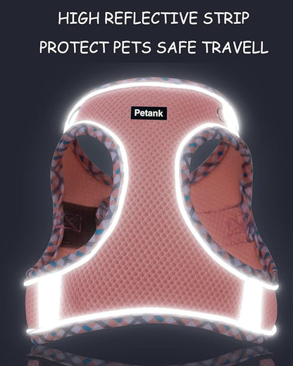 Petank Dog Harness (Pink, L) - Jacquard Mesh, Velcro Design, Reflective Strip, No Pull, Puppy Harness and Leash Set, Small to Medium Dogs, Walking, Running, Training