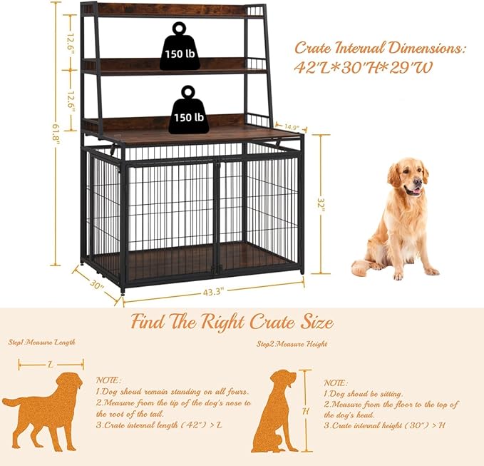 Furniture Style Dog Crate for Small/Medium/Large/X-Large Dog 3 Doors, 3-Layer Storage