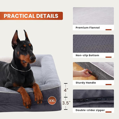 XX-Large Orthopedic Dog Bed, Egg Foam Dog Couch with Removable Washable Cover, Waterproof Pet Sofa Bed with Non-Slip Bottom and Four-Sided Bolster Cushion, Gray Dog Beds for Giant Sized Dog