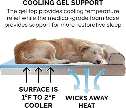 Furhaven Cooling Gel Dog Bed for Large Dogs w/ Removable Bolsters & Washable Cover 95 lbs