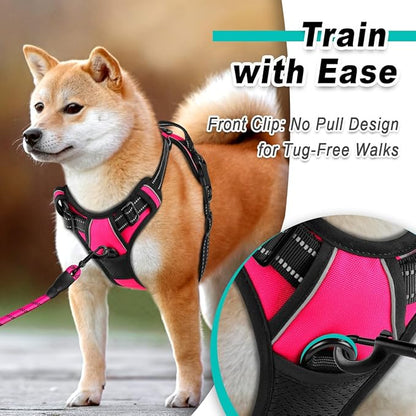 BARKBAY Dog Harness No Pull 3 Buckles for Medium Dogs - Adjustable, Reflective, Comfortable, No Choke, Heavy-Duty - Perfect for Outdoor Training, Walking, and Hiking - Strong & Durable - M & Pink