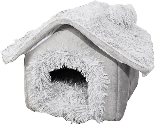 QWINEE Plush Cat Dog Bed Pet Tent Cave