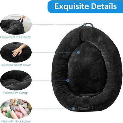 WhatsBedding Large Human Dog Bed 72"x48"x10" Human Size Dog Bed for People Adults,Soft Fur Oval Nap Beanbag Bed for Adults and Pets with Soft Fur Cover, Black