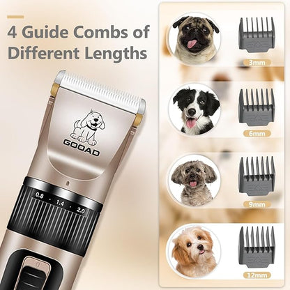 Dog Clippers Grooming Kit Hair Clipper -4 in 1Low Noise -Rechargeable-Cordless Quiet Paw Trimmer Nail Grinder, Trimmer Grooming for Thick Hair&Coats,Pet Shaver for Small and Large Dogs Cats