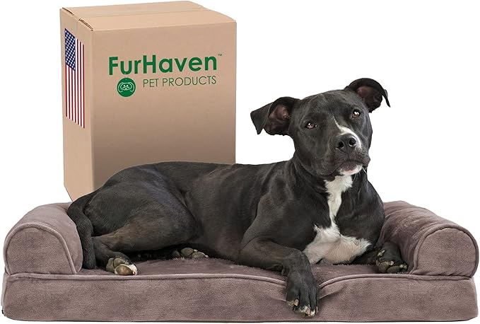 Furhaven Memory Foam Dog Bed for Medium/Small Dogs w/ Removable Bolsters & Washable Cover 35 lbs