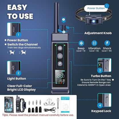 UPGRADED 4265FT Dog Shock Collar with Remote Control IP67 Dog 8-150 Lbs
