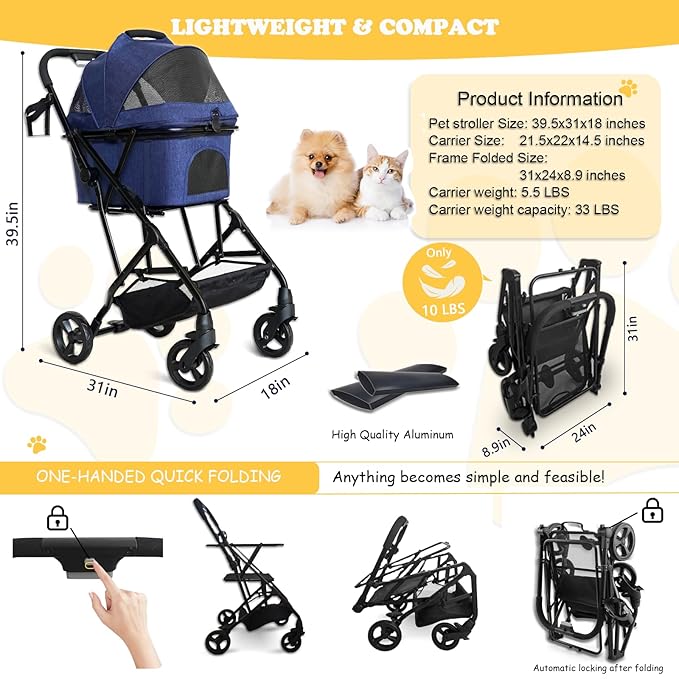 3 in 1 Dog Stroller 4 Wheels