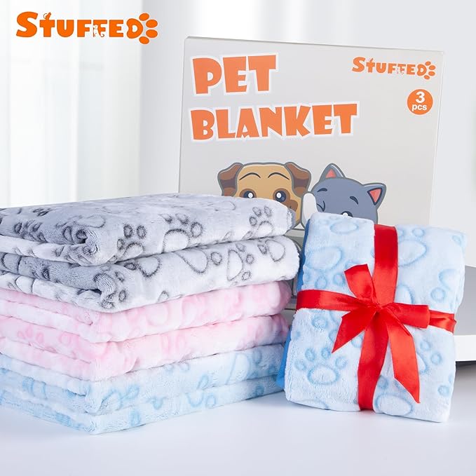 Stuffed 3pcs Premium Soft Dog Blankets for Small Dogs, Cat Blanket Calming Washable for Bed Couch Crate Protection Cover, Dog Puppy Kitten Essentials Christmas Dog Gifts, 32 * 40 inches