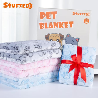 Stuffed 3pcs Premium Soft Dog Blankets for Small Dogs, Cat Blanket Calming Washable for Bed Couch Crate Protection Cover, Dog Puppy Kitten Essentials Christmas Dog Gifts, 16 * 24 inches