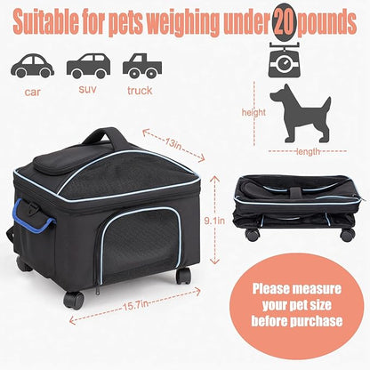 4-in-1 Dog Car Seat and Cat Carrier with Removable Wheels Booster Car Seats for Small Dogs Cats Comes with Shoulder Strap Clip-On Safety Leash and Thickened Pads, Pet Travel Carrier Bed up to 20 lbs