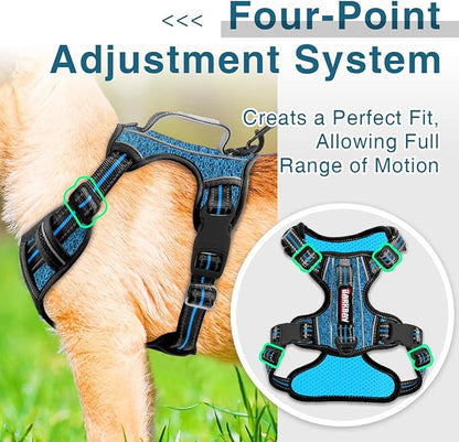 BARKBAY Dog Harness No Pull with ID Tag Pocket - Heavy Duty, Reflective, Easy Control for Large Dogs (Blue/Black,S)