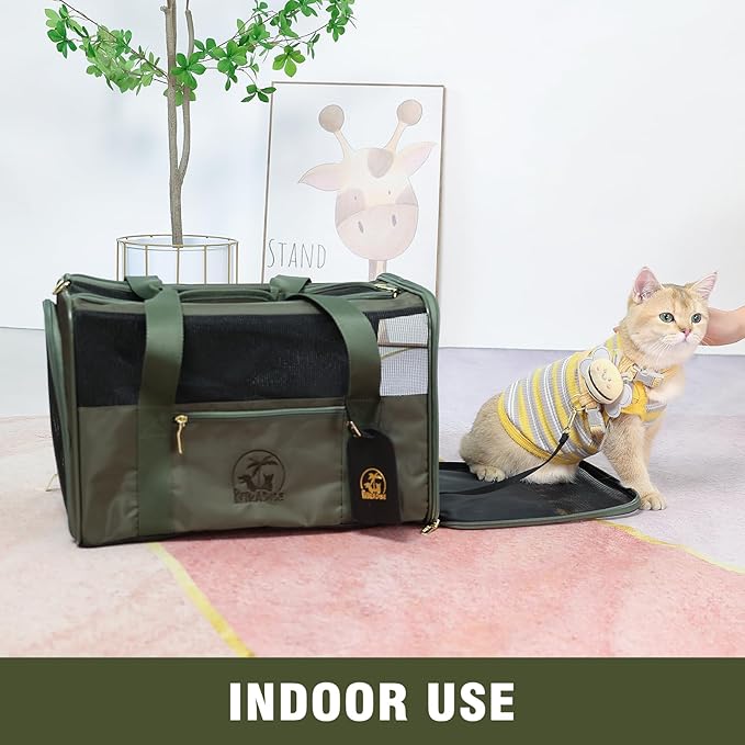 Luxury Pet Carrier for Dogs, Cats, Puppies - Airline TSA Approved, Durable Anti-Scratch Fabric, Soft-Sided, Consistent Airflow, Foldable Design, Cushion Pad, Travel (Olive Green, Large)