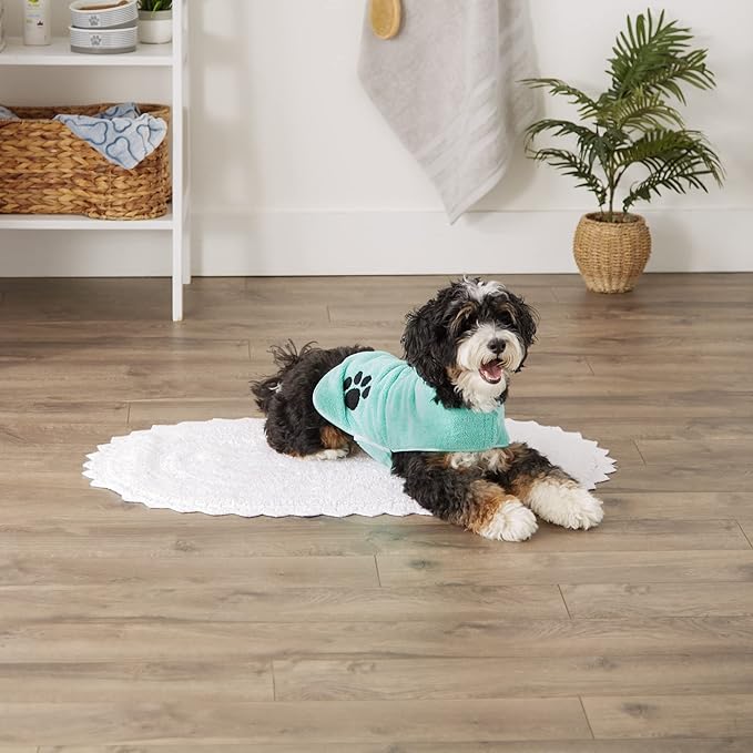 Bone Dry Pet Robe Collection, Embroidered Absorbent Microfiber Bath Robe with Adjustable Closure, for Dogs & Cats, Small, Aqua