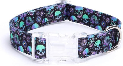Dog Collar for Small Medium Large Dogs, Adjustable Soft Puppy Cats Collars Multicolor Patterns Collars Adjustable for Dogs Girl Boy Puppy Walking Running Training (XS, Skull)