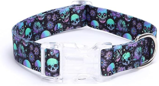 Dog Collar for Small Medium Large Dogs, Adjustable Soft Puppy Cats Collars Multicolor Patterns Collars Adjustable for Dogs Girl Boy Puppy Walking Running Training (M, Skull)