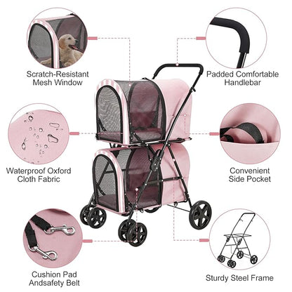 Double Pet Stroller for Dogs and Cats with 2 Detachable Carrier 4 Wheels,