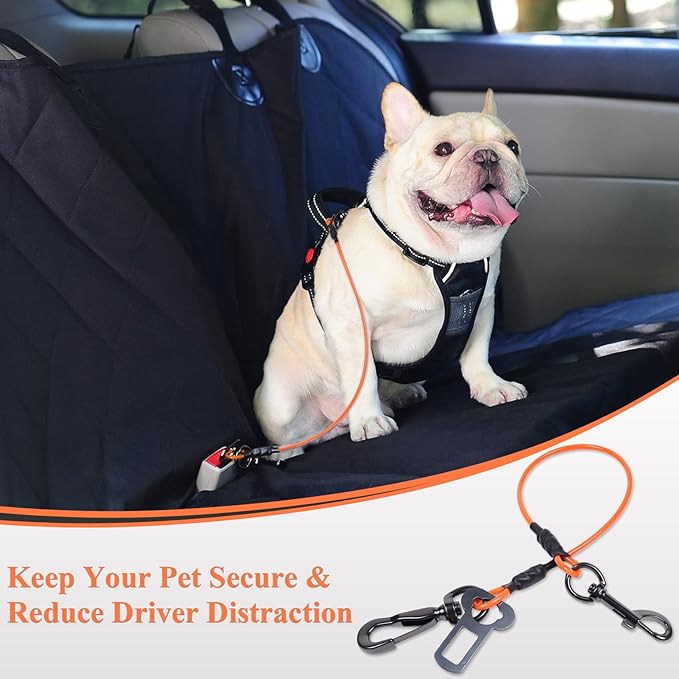 VIVAGLORY Dog Seat Belt, Chew Proof Waterproof Multi-Functional Dogs Safety Belt, Heavy Duty Steel Rope Pet Car Seatbelt Rrestraint Harness for Small Medium Dogs, 22", Orange