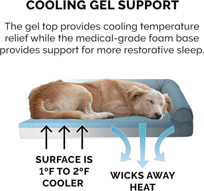 Furhaven Cooling Gel Dog Bed for Large Dogs w/ Removable Bolsters & Washable Cover 95 lbs