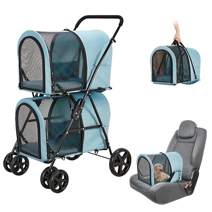 Double Pet Stroller for Dogs and Cats with 2 Detachable Carrier 4 Wheels,