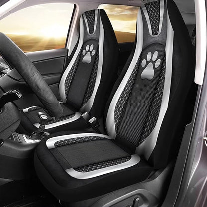 Paw Checkered Stripe Pattern Bucket Seats Protector 2 for