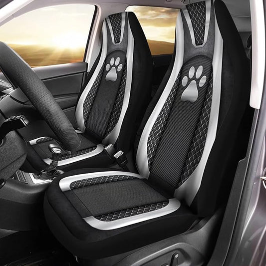 Paw Checkered Stripe Pattern Bucket Seats Protector 2 for