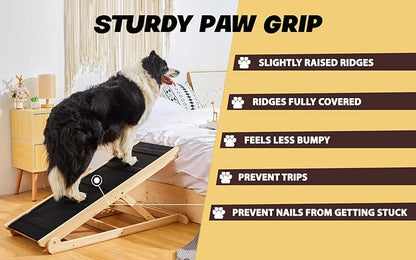 Woohoo Dog Ramp - with Innovative Non-Slip Rubber Mat - for Couch and Bed - 41" Long and Adjustable from 14" to 24" - Great for Pets of All Ages